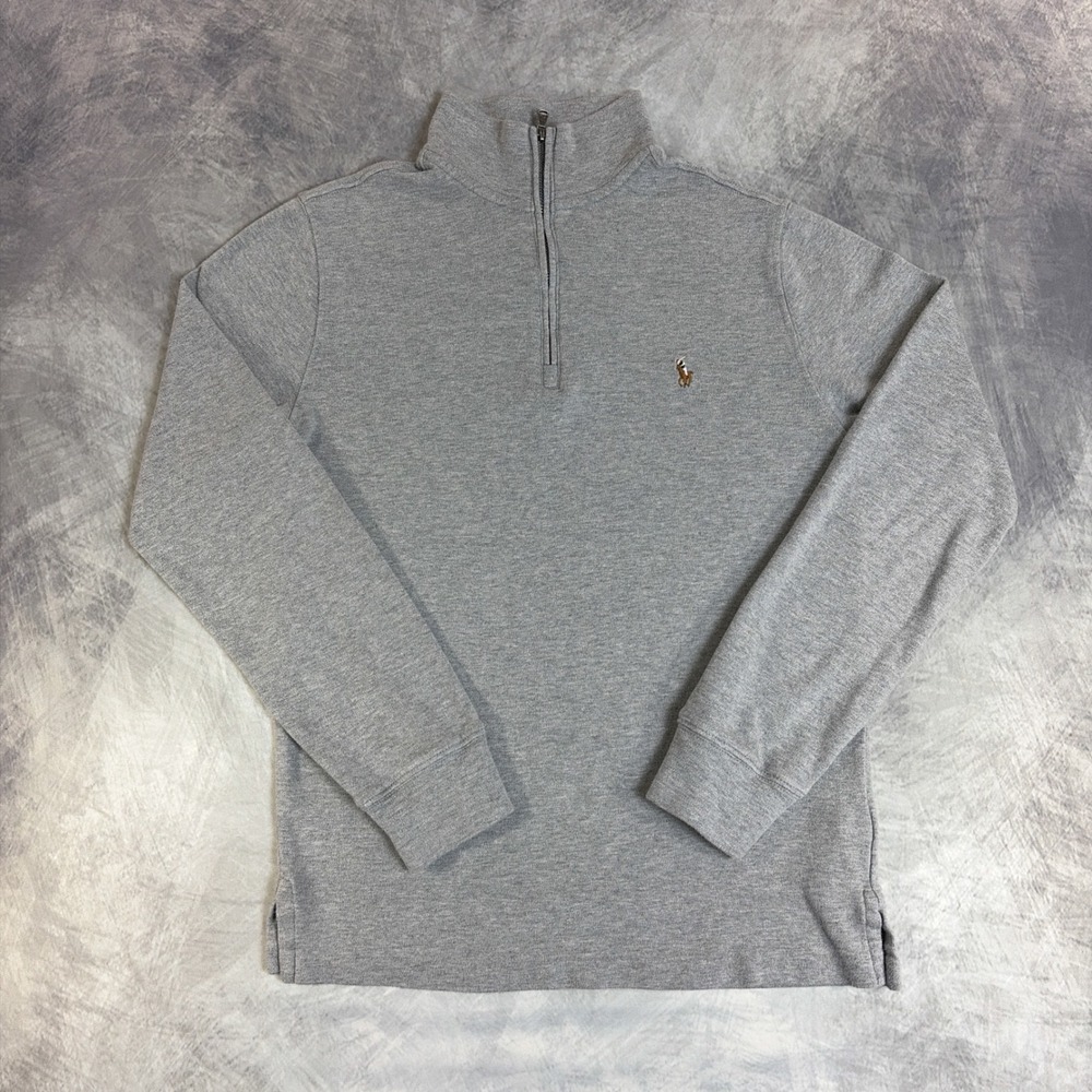 Polo Ralph Lauren Quarter Zip Pullover Boys L 14-16 Gray Long Sleeve Cotton Pony